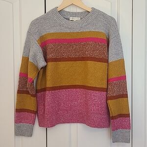 Lou & Grey Womens Sweater Pink Gray Mustard Colorblock Striped Crew Neck Size M
